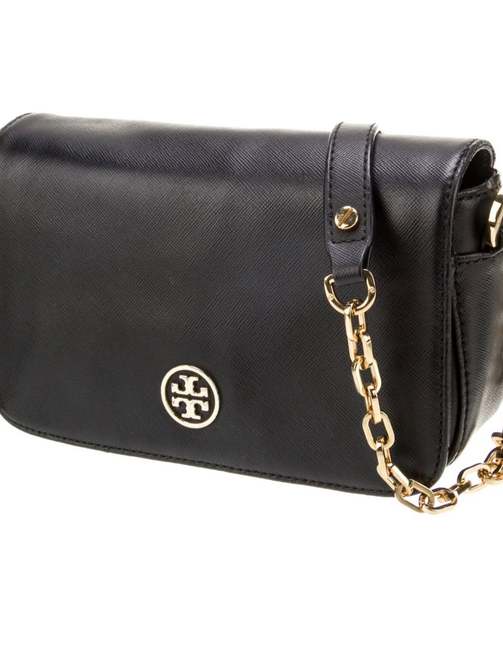 Tory Burch Black Leather Crossbody with Gold Chain Strap